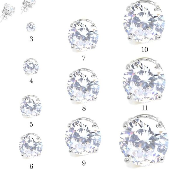 Gold and Silver 3-12mm Stainless Steel Cubic Zirconia Stud Earrings with Clear C - Picture 2 of 6
